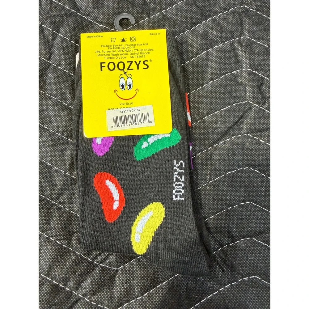 Foozys Jelly Bean Crew Socks Womens 9-11‎ Black NWT Novelty Candy Print FC-152